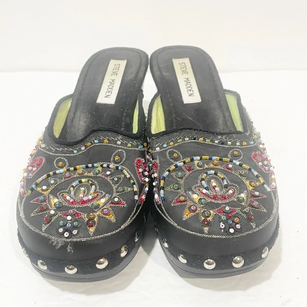 Steve Madden Size 6.5 Black Y2K Satin Beaded Clogs - Picture 2 of 6